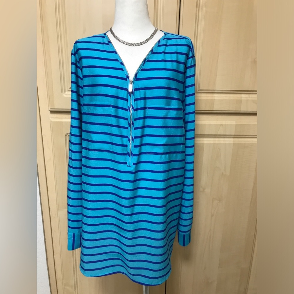 Pretty Womens Calvin Klein Blue long sleeve blouse pockets zipper size XL